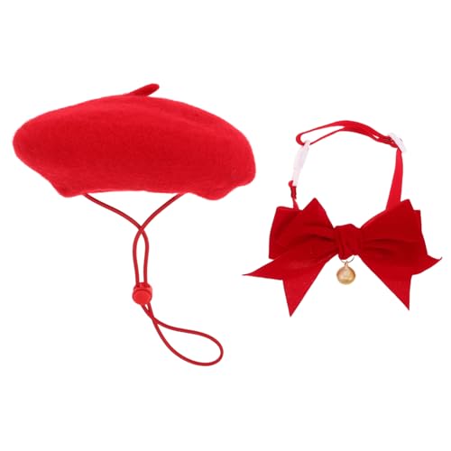HAPINARY Verstellbares Katzenhalsband mit Glöckchen und Rotem -Beret Süßes Haustier-kostümset mit Fliege Verstellbar für Katzen und Kleine Hunde für Partys und Alltag HAPINARY Verstellbares Katzenhalsband mit Glöckchen und Rotem -Beret Süßes Haustier-kostümset mit Fliege Verstellbar für Katzen und Kleine Hunde für Partys und Alltag von HAPINARY