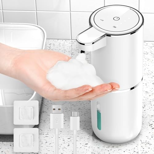 HAPPHOOH Seifenspender Automatisch, Seifenspender Wandbefestigung Berührungslos Schaumseifenspender mit 4 Einstellbare Stufen, USB Wiederaufladbar Elektrischer Seifenspender Sensor 380ml für Bad/Küche von HAPPHOOH