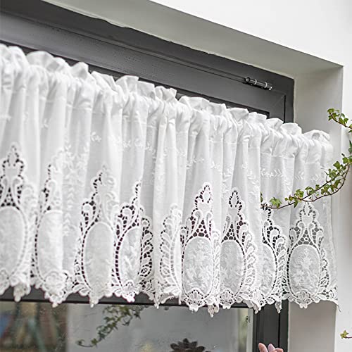 HAPPLiGNLY Kurze Gardinen für Fenster, Volant, Lichtfiltervorhang, Spitzenstickmuster, einfach und romantisch, durchsichtige Gardinen aus Spitze, für Küche, Esszimmer, Wohnzimmer, Türvorhang von HAPPLiGNLY