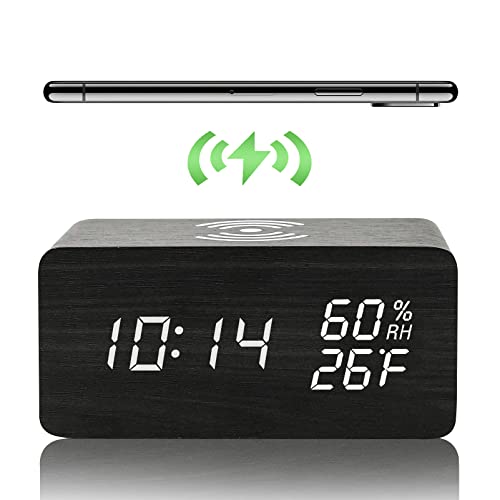 Digitaler Wecker Holz mit Kabellosem QI-Laden,Led Digital Uhr mit 3 Alarmeinstellungen und Anzeigefunktion für Temperatur und Luftfeuchtigkeit, Geeignet für Wohnzimmer, Schlafzimmer und Büros(Schwarz) Digitaler Wecker Holz mit Kabellosem QI-Laden,Led Digital Uhr mit 3 Alarmeinstellungen und Anzeigefunktion für Temperatur und Luftfeuchtigkeit, Geeignet für Wohnzimmer, Schlafzimmer und Büros(Schwarz) von HAPPMY