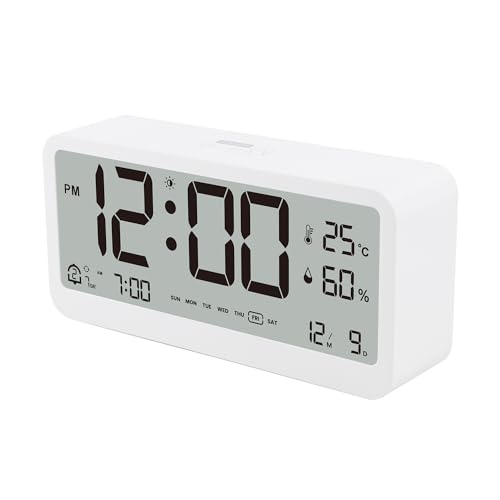 HAPPMY Wecker Digital mit 2 Weckzeiten, Digital Uhr mit Temperaturanzeige und Hygrometer, Digitaler Tischuhr ohne Ticken, Batteriebetrieben Schlafzimmer Nachttisch Digitaluhr von HAPPMY