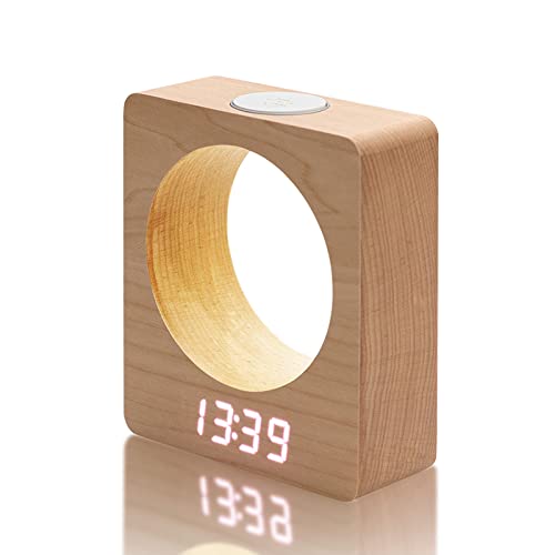 HAPPMY Wecker Digital & Nachtlicht 2 in 1, Digital Uhr mit Licht und Thermometer,Einstellbarer Dimmer Stille Alarm Clock, Holz Digitaluhr für Kinder von HAPPMY