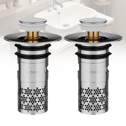 HAPPOW 2 Stück Waschbeckenstöpsel mit Sieb, Bodenabflusssieb Edelstahl, Pop Up Ablaufventil, Volltanz Abflusssieb Universelle, Einbaudurchmesser 33-40mm,für Bad,Waschbecken HAPPOW 2 Stück Waschbeckenstöpsel mit Sieb, Bodenabflusssieb Edelstahl, Pop Up Ablaufventil, Volltanz Abflusssieb Universelle, Einbaudurchmesser 33-40mm,für Bad,Waschbecken von HAPPOW