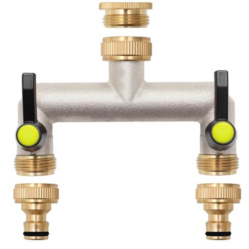 HAPPOW 2 Wege Verteiler Wasser 3/4 Zoll – Wasserverteiler aus Messing mit Verlängertem Griff, 3/4"Adapter, Wasserhahn Verteiler 2 Wege für Garten,Hof, Waschmaschine & Haushalt von HAPPOW