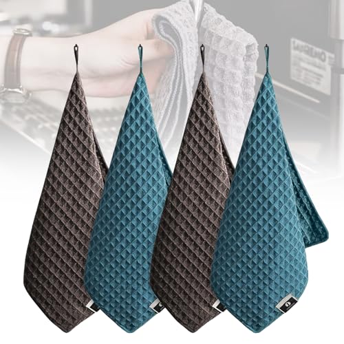 HAPPOW 4 Stück Barista Tücher, 30x30cm Waffeltücher, Küchenlappen aus Microfaser, Extrem saugstark & langlebig, Mikrofasertücher Barista Zubehör, für Kaffeemaschinen, Küchenspültücher(Braun/Blau) von HAPPOW