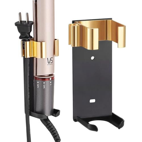 HAPPOW Wandhalterung Halter, Stilvolle Aufbewahrung für Dyson Airwrap, Wandhalterung Halter ohne Bohren für Glätteisen und Lockenstab, Hochtemperaturbeständiges Aluminium, Schwarz und Golden von HAPPOW