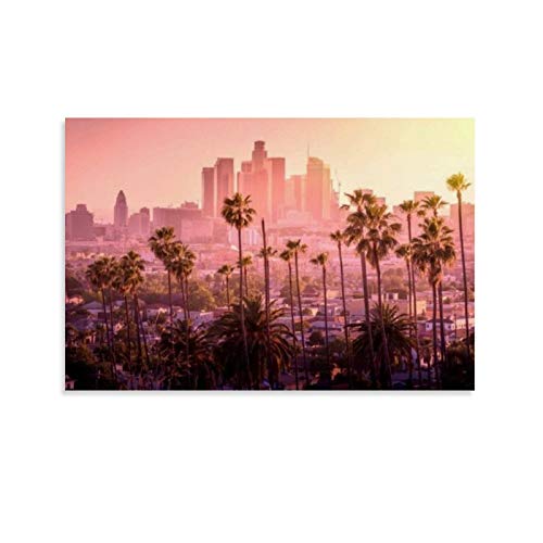 Los Angeles Kalifornien Stadt Skyline Sonnenuntergang Landschaft Poster Dekorative Gemälde Leinwand Wandposter und Kunstdruck Moderne Familie Schlafzimmer Dekor Poster 40 x 60 cm von HAPPOW