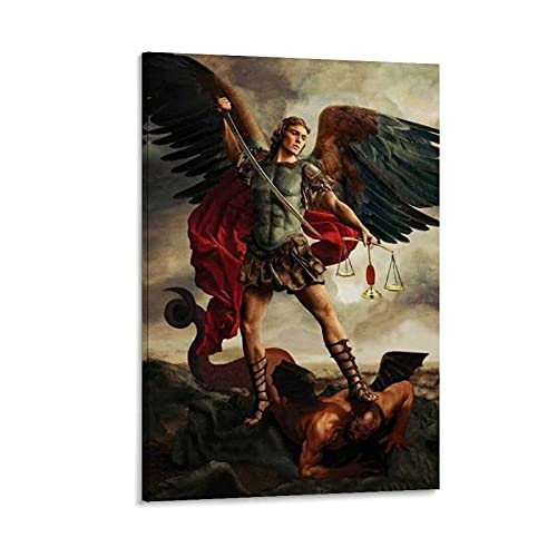 Saint Michael The Archangel Poster Dekorative Gemälde Leinwand Wandposter und Kunstdruck Moderne Familie Schlafzimmer Dekor Poster 60 x 90 cm von HAPPOW