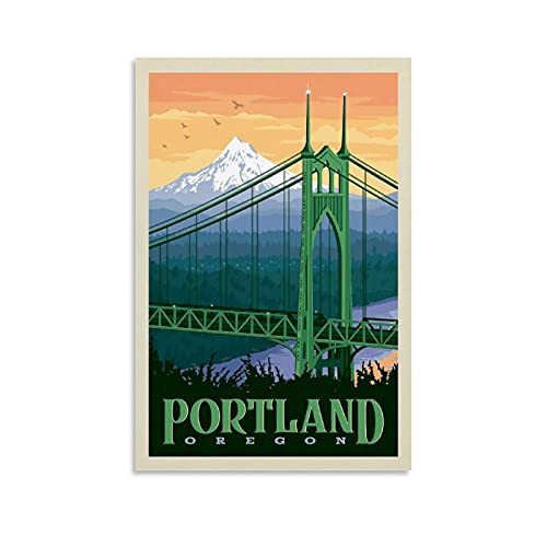 Vintage American Cities Poster Portland Oregon Poster Dekorative Malerei Leinwand Wandposter und Kunstbild Druck Modern Familie Schlafzimmer Dekor Poster 50 x 75 cm von HAPPOW