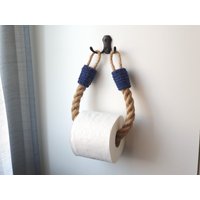 Toilettenpapierhalter - Juteseil Mit Dunkelblauem Dekor Bad Und Accessoires -Schwarz, Silber, Weiß, Bronze, Matt Silber, Gold Haken von HAPPPYBOAT