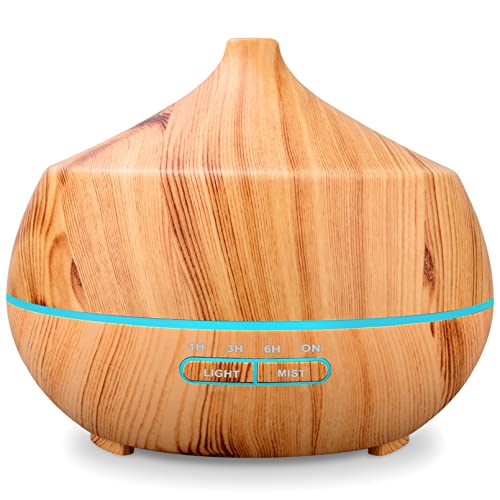 Aroma Diffuser Ätherische Öle Diffuser Ultraschall: 400ml Duft Diffuser Aromatherapie Vernebler Duftlampe Holz Luft Luftbefeuchter mit Farben Licht & Timer für Schlafzimmer Wohnung Büro - Gelb von HAPPTWS