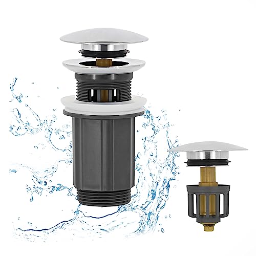 HAPPUP Universal Ablaufgarnitur Waschbecken mit Überlauf, Pop Up Abflusssieb Waschbeckenstöpsel in Messing und Abs, Abflussstopfen für Aufsatzwaschbecken mit Anti Clogging Sieb von HAPPUP