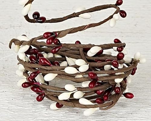 Elfenbein, Burgunderrot, Beeren-Girlande, 3 Stück, je 1,8 m lang, Bauernhaus, Landhaus, primitive Blumen-Basteldekoration, insgesamt 5,5 m von HAPPY DEALS ~