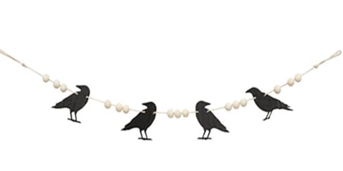 Krähengirlande aus Holz mit Perlen, 58 cm, schwarze Krähe von HAPPY DEALS ~
