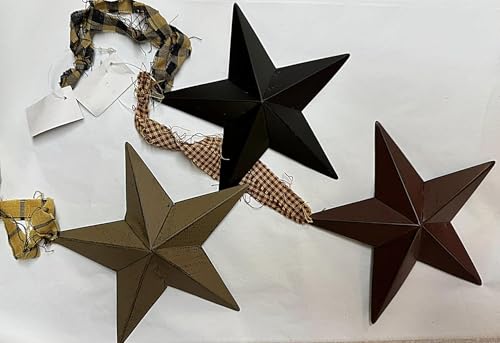 Metall-Scheunensterne, 3-teiliges Set, 15,2 cm, Primitive Schleifenaufhänger, Burgunderrot, Schwarz, Braun von HAPPY DEALS ~