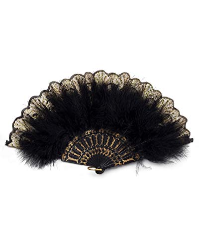 Happy Feather Gestickter Blumen-Marabu-Feder-Fächer, 1920er Vintage Stil Flapper Handfächer für Kostümparty Tanzen von HAPPY FEATHER