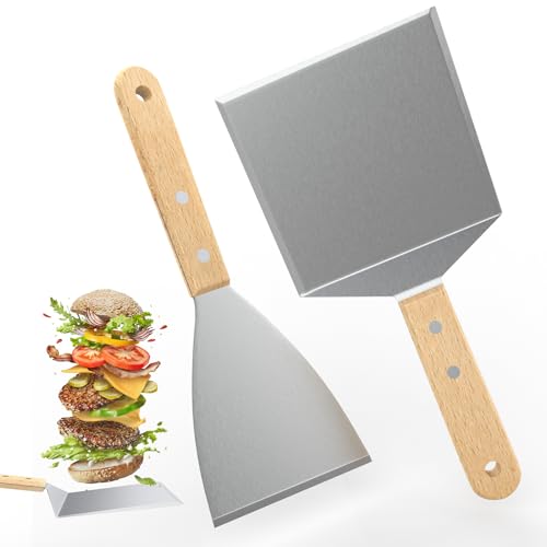 HAPPY FINDING Grillspachtel holzgriff Grillbestecksets Edelstahl Grill Zubehör für Profi BBQ Zubehör Smash Burger von HAPPY FINDING