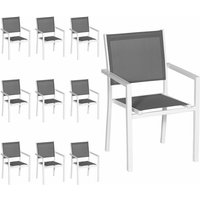 10er-Set Stühle aus weißem Aluminium - graues Textilene - Weiß von HAPPY GARDEN