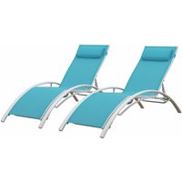 2er Set Liegestühle galapagos aus blauem Textilene - weißes Aluminium von HAPPY GARDEN