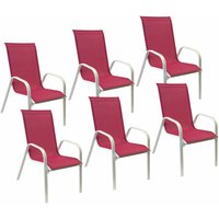 6er-Set marbella Stühle aus rosa Textilene - weißes Aluminium - Rosa von HAPPY GARDEN