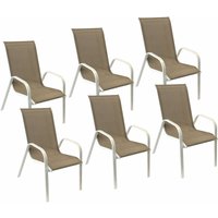 6er-Set Stühle marbella aus taupefarbenem Textilene - weißes Aluminium - Braun von HAPPY GARDEN