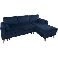 Eck-Couchgarnitur james 3-Sitzer in blauem Velours von HAPPY GARDEN
