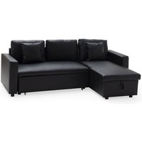 Ecksofa, ausziehbar, Kunstleder clark, 3-Sitzer, schwarz von HAPPY GARDEN