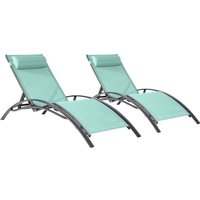 Happy Garden - 2er Set Sonnenliegen galapagos aus wassergrünem Textilene - Aluminium anthrazitgrau von HAPPY GARDEN