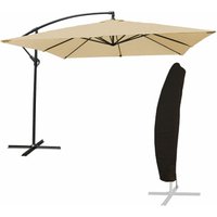 Freistehender Sonnenschirm molokai quadratisch 2,7x2,7m beige + Hülle - Beige von HAPPY GARDEN