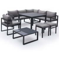Modularer Gartensalon IBIZA aus grauem Stoff mit 7 Sitzplätzen - Aluminium Anthrazit von HAPPY GARDEN