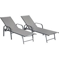 2er Set Sonnenliegen SARDINIA aus grauem Textilene - anthrazitfarbenes Gestell von HAPPY GARDEN