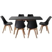 Set ausziehbarer Tisch 120/160cm helga und 6 Stühle nora schwarz von HAPPY GARDEN