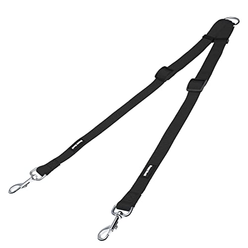 HAPPY HACHI Doppelte Hundeleine,Kein Verheddern 360° Drehbarer Doppelleine für 2 Hunde,Einstellbar Coupler Kein Tangle Nylon Wanderung Leine für Hunde Klein Mittlere und Große Lauftraining (Schwarz-L) von HAPPY HACHI