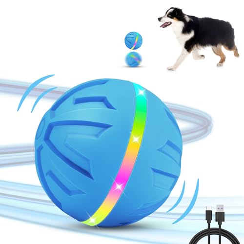 HAPPY HACHI Interaktives Hundespielzeug Ball, Selbstrollender Ball Hund Groß 8,2cm, USB Wiederaufladbar Hundeball Elektrisch, mit LED Leuchtend Hundebälle von HAPPY HACHI