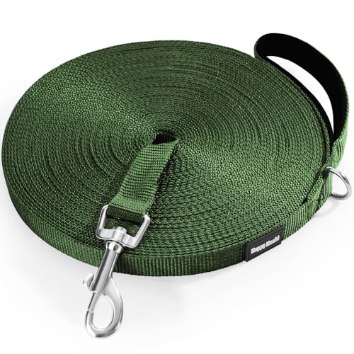 HAPPY HACHI Schleppleine für Hunde, 3m /5m /10m /15m /20m /25m /30m /33m Nylon Hundeleine mit Handschlaufe, Trainingsleine mit D-Karabiner,Lange Hundeleine,für Gehorsamkeitstraining (Grün, 15) von HAPPY HACHI