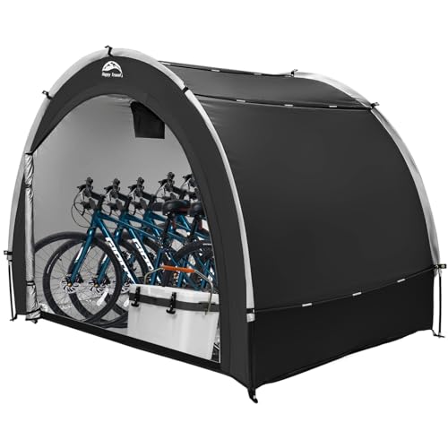 Happy Travel Fahrradzelt-Schuppen, groß, wasserdicht, mit Fenster für 2/4/6/8 Fahrräder, übergroße tragbare Schuppen für Rasenmäher, Gartengeräte (schwarz) von HAPPY TRAVEL