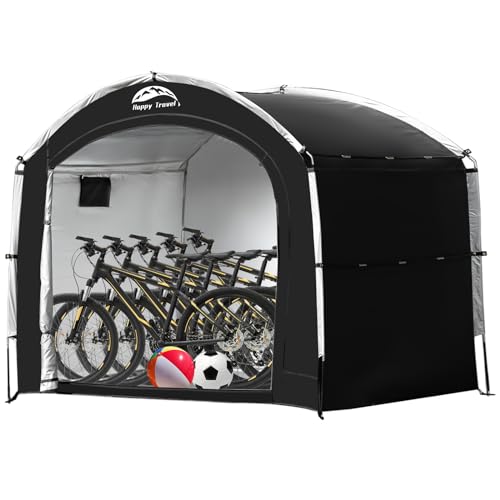 Happy Travel Fahrradzelt-Schuppen, groß, wasserdicht, mit Fenster für 2/4/6/8 Fahrräder, übergroße tragbare Schuppen für Rasenmäher, Gartengeräte (schwarz) von HAPPY TRAVEL