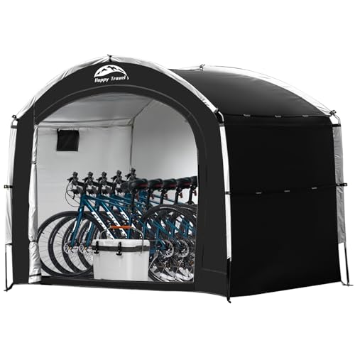 Happy Travel Fahrrad-Schuppen-Zelt, tragbare Fahrradschuppen mit 210D-Oxford-Gewebe, PU4000, wasserdicht, für 2/3/4/5 Fahrräder, Fahrradabdeckungen für Motorrad, Gartengeräte, Spielzeug, Rasenmäher von HAPPY TRAVEL