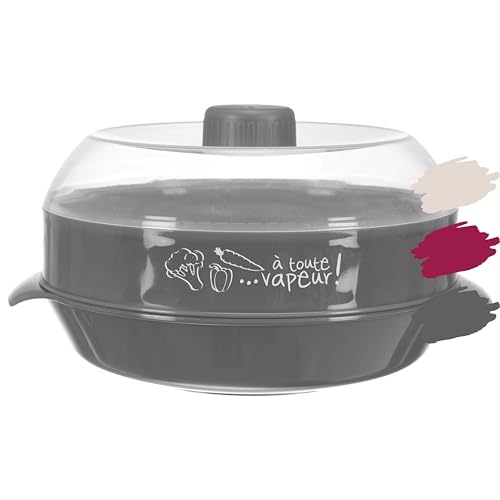 HAPPYCOSAS Dampfgarer für die Mikrowelle, 1.2 L, Dampfgarer mit Siebeinsatz und Dampfregler für Mikrowelle - Auslaufsicher, Langlebig - Farbe Grau. von HAPPYCOSAS