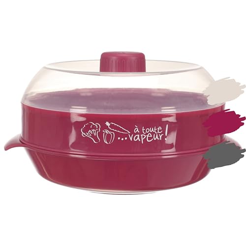 Dampfgarer Mikrowelle, 1.2 L, Dampfgarer mit Siebeinsatz und Dampfregler für Mikrowelle - Auslaufsicher, Langlebig - Farbe Burgunderrot. von HAPPYCOSAS
