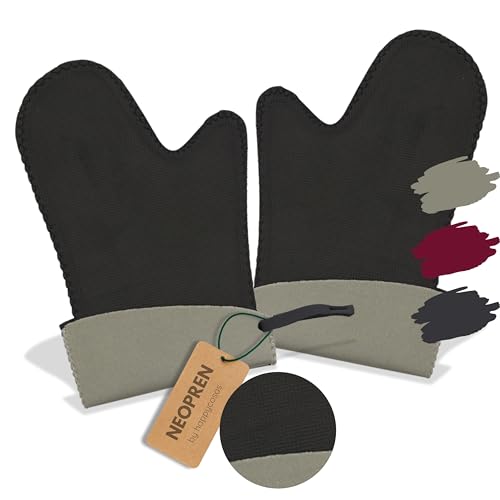 Ofenhandschuhe – Neopren – Topfhandschuhe bis 250 °C - Ofenhandschuhe Hitzebestaendig mit Rutschfestem Griff – Küchenhandschuhe Fleckenabweisend – Professionelle Backhandschuhe in Einheitsgröße von HAPPYCOSAS