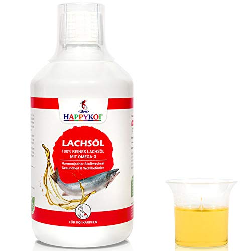 HAPPYKOI® Lachsöl mit Omega-3 flüssiges Ergänzungsfuttermittel Futterzusatz für Koi Fisch Futter - 250 ml und 500 ml (500 ml) von Happykoi