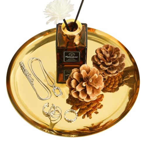 HAPY SHOP Goldtablett, 20 cm, Edelstahl, goldfarben, Schmuckschale, dekorativer Teller, rund, Kerzenteller für Dekoration HAPY SHOP Goldtablett, 20 cm, Edelstahl, goldfarben, Schmuckschale, dekorativer Teller, rund, Kerzenteller für Dekoration von HAPY SHOP