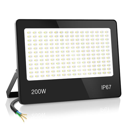 HAPYLUMI 200W LED Strahler Außen, Superhell 20000LM Scheinwerfer 6500K Kaltweiß Außenstrahler mit Eingebauter Treiber, IP67 Wasserfest LED Fluter Aussenstrahler für Garten Hinterhof Garage von HAPYLUMI