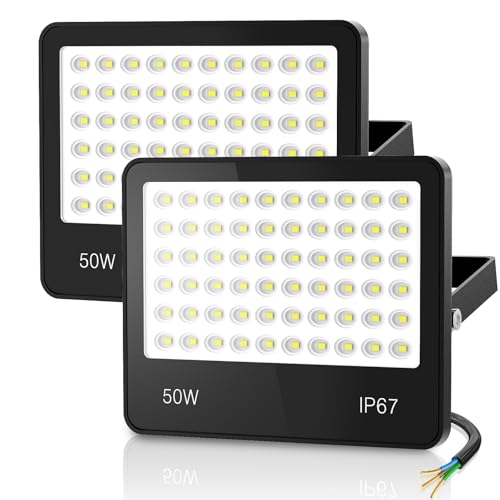 HAPYLUMI 50W LED Strahler Außen, 2 Stücke Superhell 5000LM LED Scheinwerfer 6500K Kaltweiß Außenstrahler, IP67 Wasserfest Fluter Aussenstrahler für Garten Hinterhof Terrasse Garage von HAPYLUMI