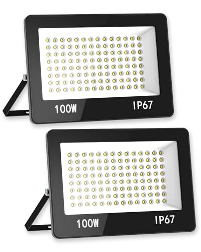HAPYLUMI LED Strahler Außen 100W, 2 Stücke 10000LM Aussenstrahler Wasserdicht IP67, Superhell LED Scheinwerfer 6500K Kaltweiß, Außenstrahler AC 220-240V für Garten Terrasse Garage von HAPYLUMI