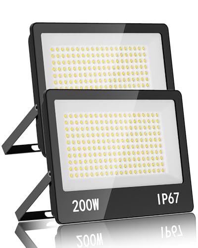 HAPYLUMI LED Strahler Außen 200W, 2 Stücke 20000LM Scheinwerfer Superhell Außenstrahler 6500K Kaltweiß, IP67 Wasserdicht LED Fluter, AC 85-265V Aussenstrahler für Garten Terrasse Garage von HAPYLUMI