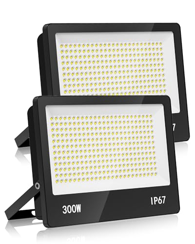 HAPYLUMI LED Scheinwerfer 300W, 30000LM Hell LED Strahler Außen 2 Stücke, 6500K Kaltweiß Fluter IP67 Wasserdicht Aussenstrahler für Garten Garage Parkplatz von HAPYLUMI