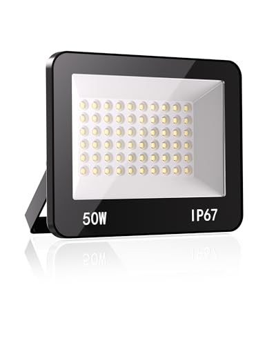 HAPYLUMI LED Strahler Außen 50W, 5000LM Außenstrahler Superhell Scheinwerfer 6500K Kaltweiß Aussenstrahler IP67 Wasserdicht LED Fluter für Garten Terrasse Garage, AC 220-240V von HAPYLUMI