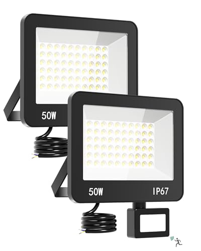 HAPYLUMI LED Außenstrahler mit Bewegungsmelder 50W 5000LM, LED Strahler Außen mit Sensor 6500K Kaltweiß, IP67 Wasserdicht Fluter für Garten Garage Terrasse Pool von HAPYLUMI